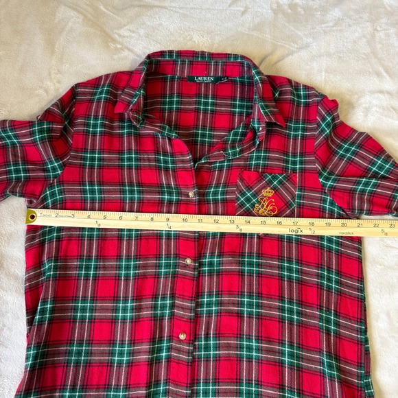 Lauren Ralph Lauren Plaid Nightgown Shirt Dress Red Green‎ Womens M Long Sleeve - Picture 6 of 7